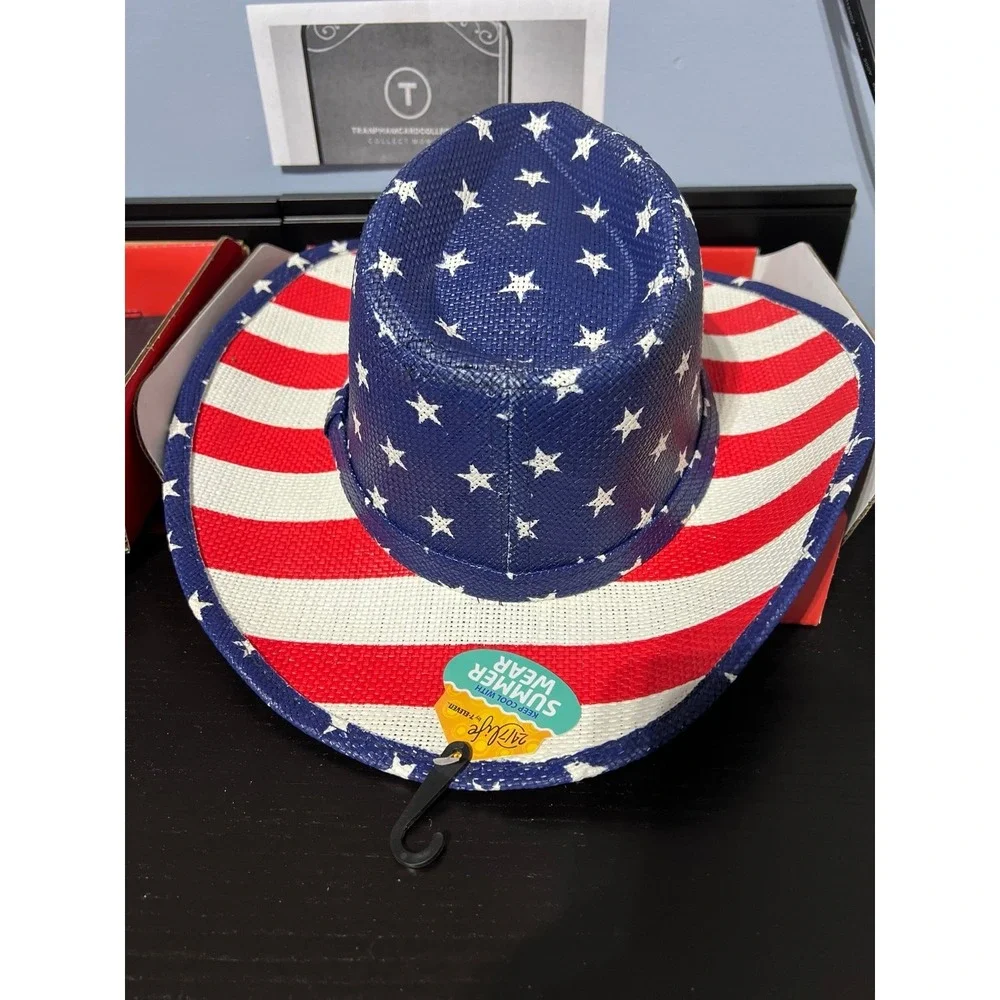 USA Flag Red White & Blue Stars & Stripes Western Cowboy Hat with S Patch - Picture 2 of 6